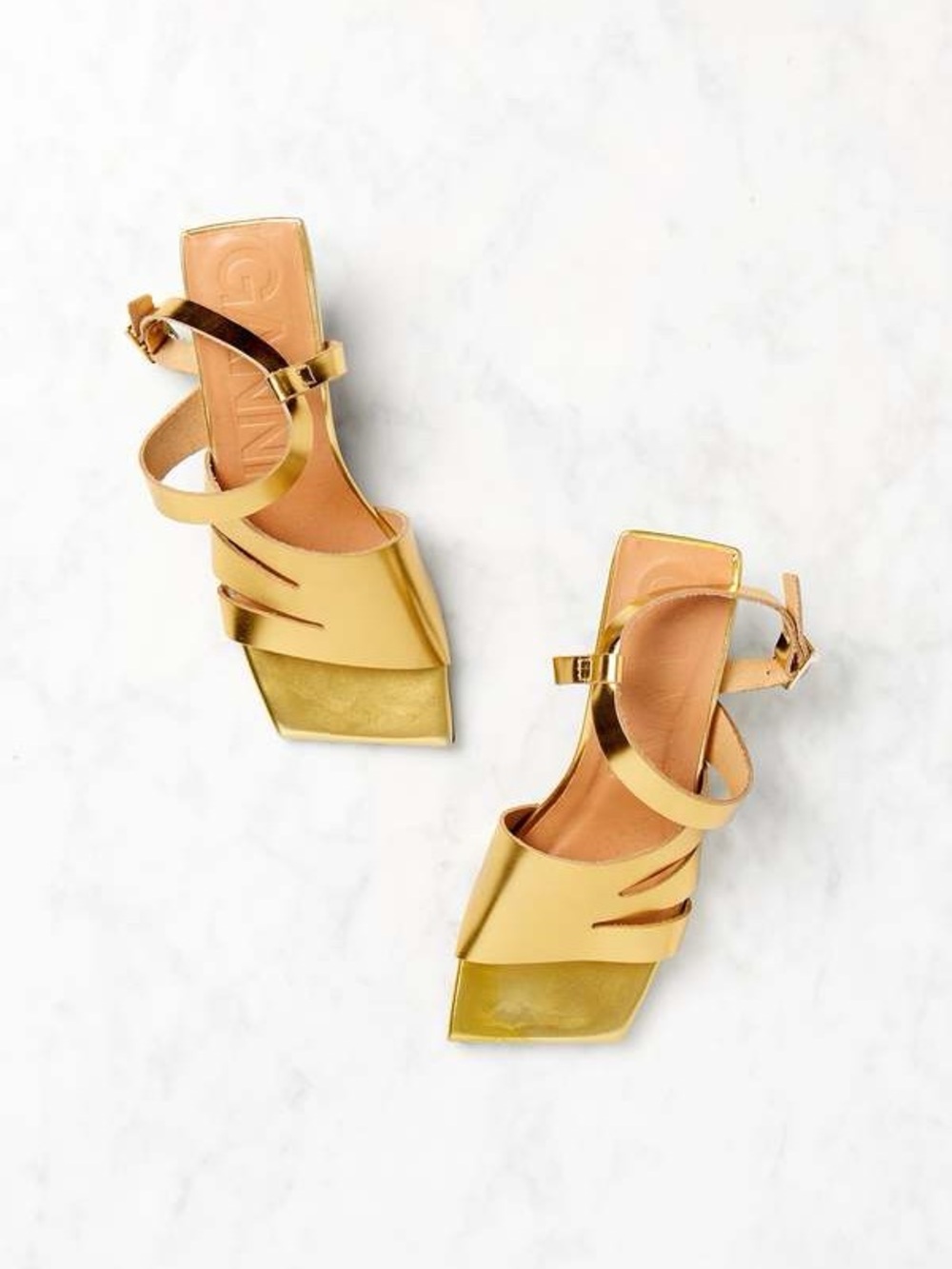 Ganni Metallic Gold asymmetric kitten heel 38